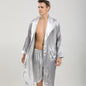 Men Pajamas Satin Kimono Robe Gown With Pants Thin Nightgown Two-pieces Bathrobe&Trousers Suit Summer Long Sleeve Nightwear
