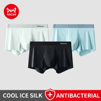 MIIOW 3Pcs Ice Silk Man Underwear Boxer Metal Fiber Antistatic Men Underpants Seamless Cut Hem Men's Panties Boxers Shorts Trunk