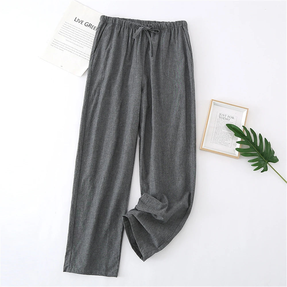 Cotton Men Pajama Pants Spring Autumn Male Trousers Home Pants Solid Casual Large Size Loose Drawstring Sleep Bottoms Sleepwear