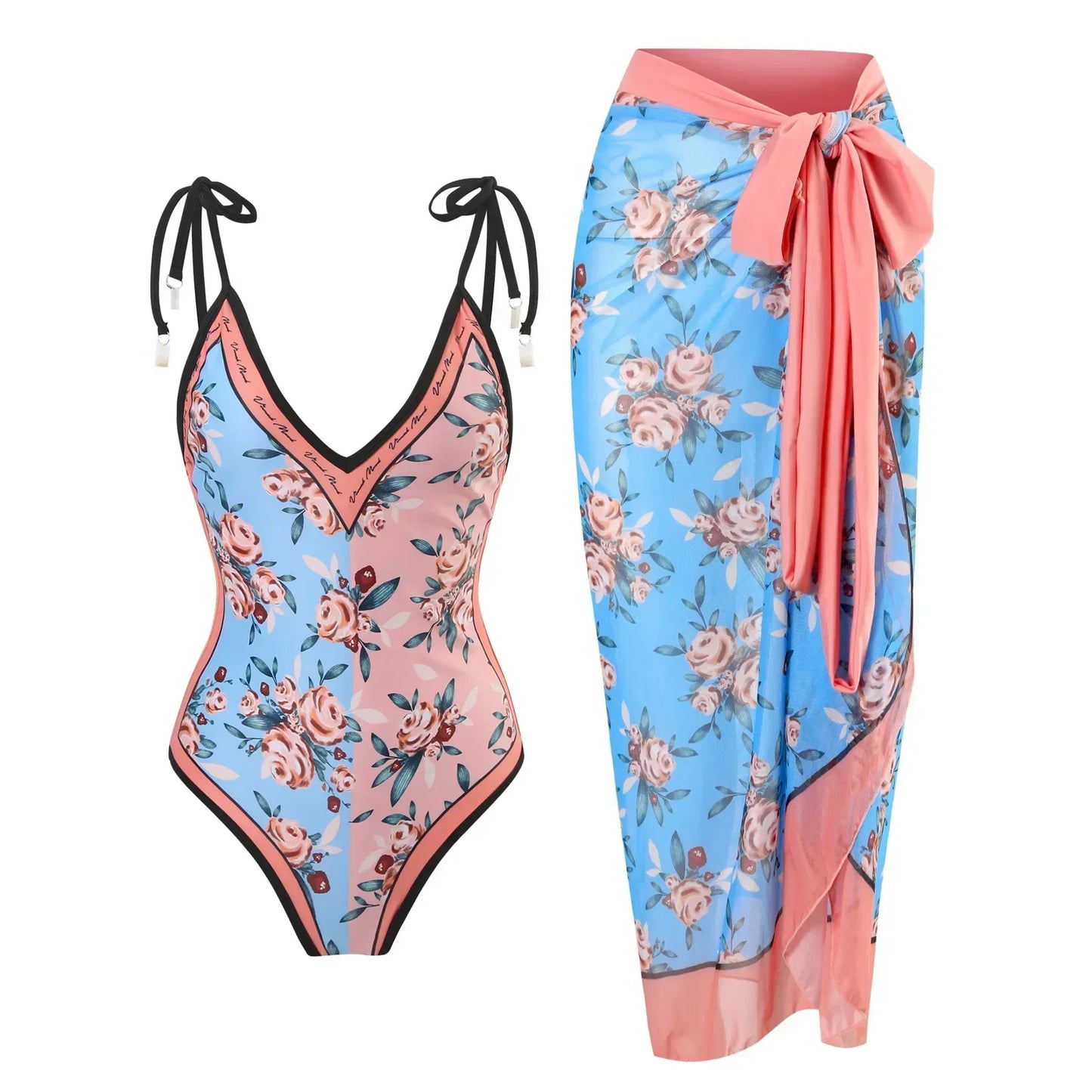 2026 New 2-Piece Women Bikini Set Bodysuit Skirt Cover Ups Sets Women Swimsuit Bandage Bathing Fashion Print Splice Beach Suit