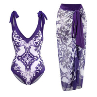 2026 New 2-Piece Women Bikini Set Bodysuit Skirt Cover Ups Sets Women Swimsuit Bandage Bathing Fashion Print Splice Beach Suit