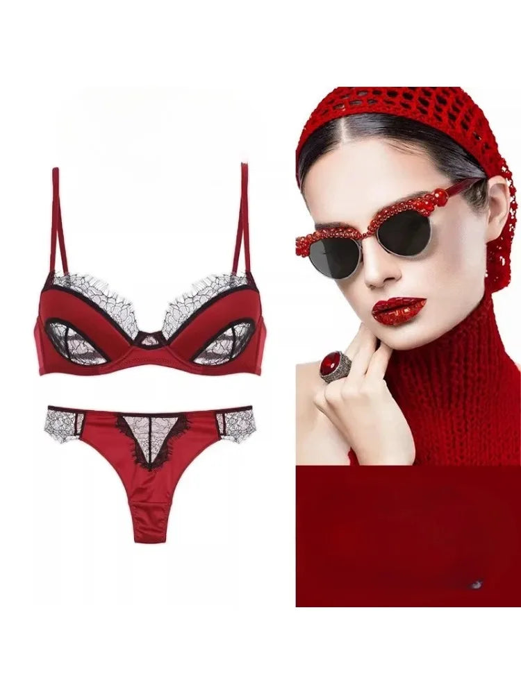 French Style Sexy Lingerie Ultra Thin Eyelash Lace Bra for Large Breasts Anti Sagging Support Bra Minimizer Bras for Women S-XL