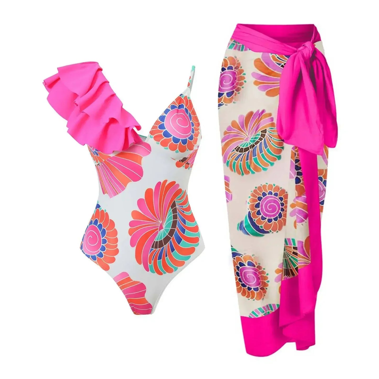 2026 New 2-Piece Women Bikini Set Bodysuit Skirt Cover Ups Sets Women Swimsuit Bandage Bathing Fashion Print Splice Beach Suit