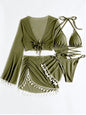 S - XL With Tassel Skirt Long Sleeve Bikini Women Swimwear Female Swimsuit Four-pieces Bikini set Bather Bathing Suit Swim V7060