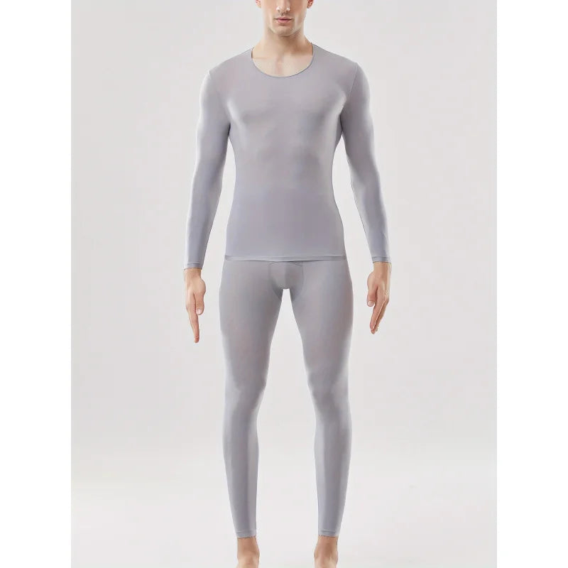 Autumn and Winter Men's Thermal Underwear Set - Semi-Transparent Comfortable Stretch Warm Top and Pants