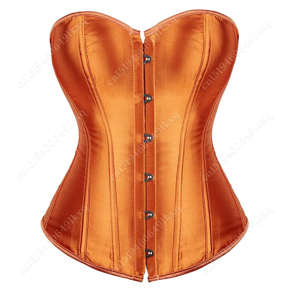 Bustier Corset Tops for Women Overbust Satin Sexy Lace Up Corset Gold Gothic Corset and Bustiers