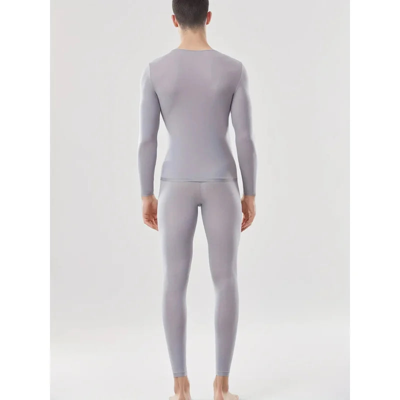 Autumn and Winter Men's Thermal Underwear Set - Semi-Transparent Comfortable Stretch Warm Top and Pants