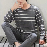 Men Pajamas Long-Sleeved Autumn and Winter Pajamas Student Homewear Teenagers Autumn Striped Pajamas Men Homewear Large Size Xl