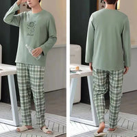 Men Pajamas Long-Sleeved Autumn and Winter Pajamas Student Homewear Teenagers Autumn Striped Pajamas Men Homewear Large Size Xl