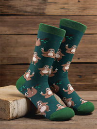 1 Pairs Cartoon Cute Sloth Cotton Socks Men Novelty Forest Animal Pattern Mid Socks For Men Streetwear Daily Socks