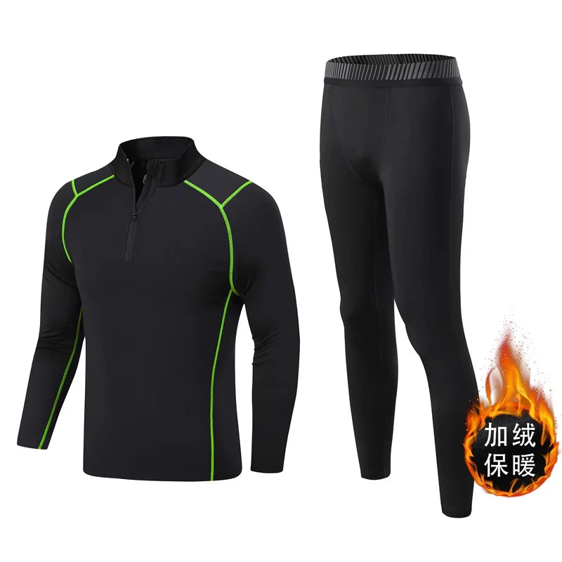 Fleece Underwear Men's Winter Thermal Shirt Pants First layer Long johns Warm Sweat Suit Compression Base Layer Sports tights