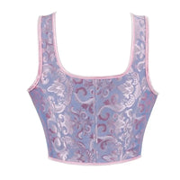 Blue Jacquard Corset Sexy Shoulder Straps Overbust Bustiers Crop Top Lace Up Brocade Vest Lingerie Gothic For Women Outfit