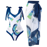 2026 New 2-Piece Women Bikini Set Bodysuit Skirt Cover Ups Sets Women Swimsuit Bandage Bathing Fashion Print Splice Beach Suit