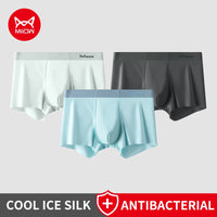 MIIOW 3Pcs Ice Silk Man Underwear Boxer Metal Fiber Antistatic Men Underpants Seamless Cut Hem Men's Panties Boxers Shorts Trunk
