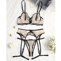 Sexy Lace Lingerie for Women Bra Garter Panties 3pcs Sets See-through Sexy Elegant Underwear Intimate Transparent Erotic