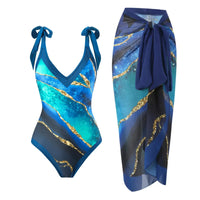 2026 New 2-Piece Women Bikini Set Bodysuit Skirt Cover Ups Sets Women Swimsuit Bandage Bathing Fashion Print Splice Beach Suit