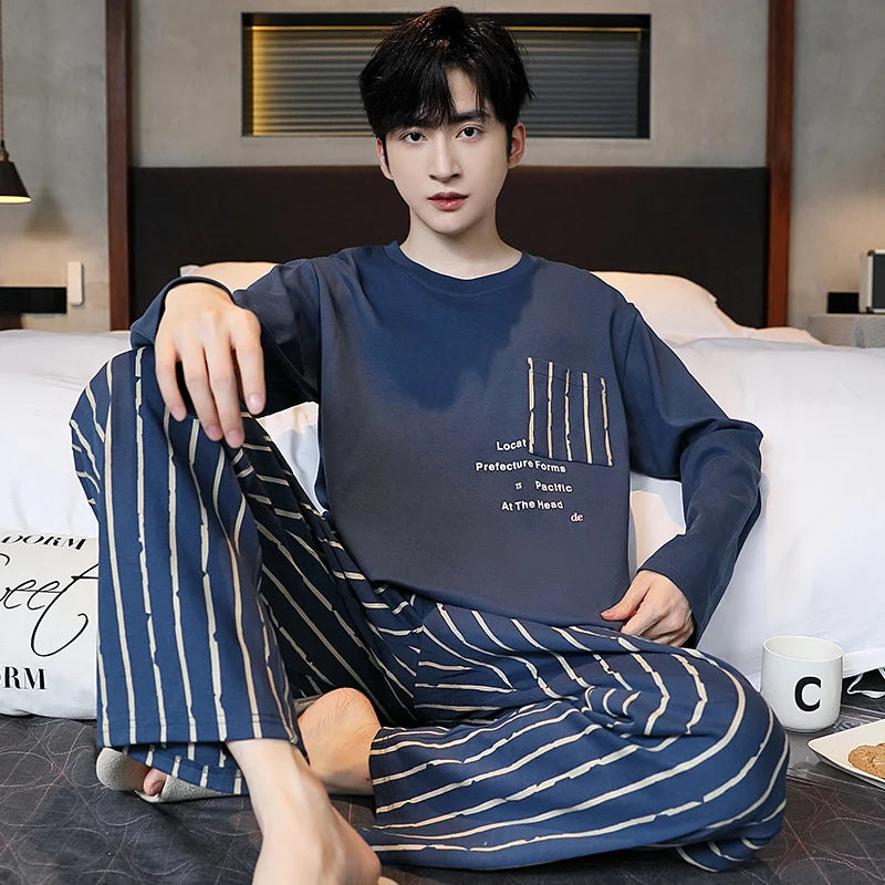 Autumn Cotton Pijama for Men Plus Size 3XL Lounge Pyjamas Set Male 2 Pieces Set Sleepwear Sleeping Top Pant Home Suit 2022