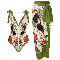 2026 New 2-Piece Women Bikini Set Bodysuit Skirt Cover Ups Sets Women Swimsuit Bandage Bathing Fashion Print Splice Beach Suit