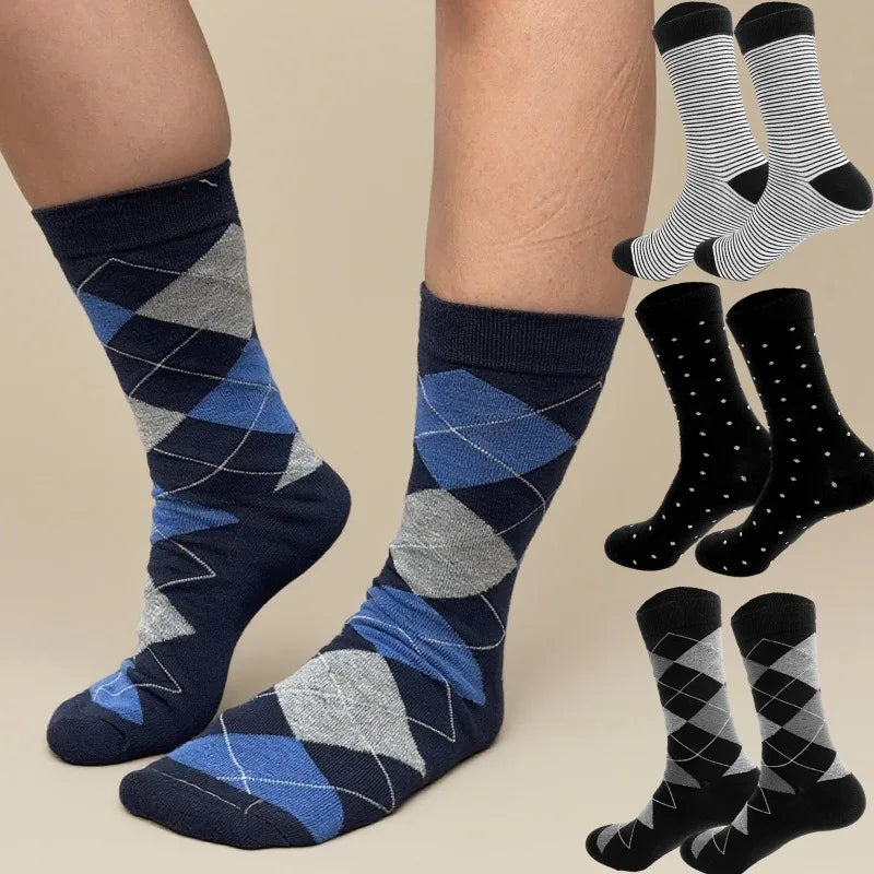 5Pairs/Set Mens Business Fashion Long Socks High Quality Cotton Crew Stocking Black Cool Breathable Male Casual Chinel Dot Socks