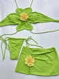 Melphieer Swimwear Designer 3D Flower Bikini 3 PCS Swimsuit Skirt Bikinis Women Three Piece Beachwear Outfits Bather Biquini