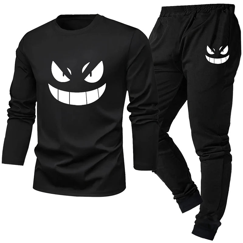 2-piece set of men's pajamas for spring summer autumn winter long sleeved pants geometric pattern base shirt home suit set