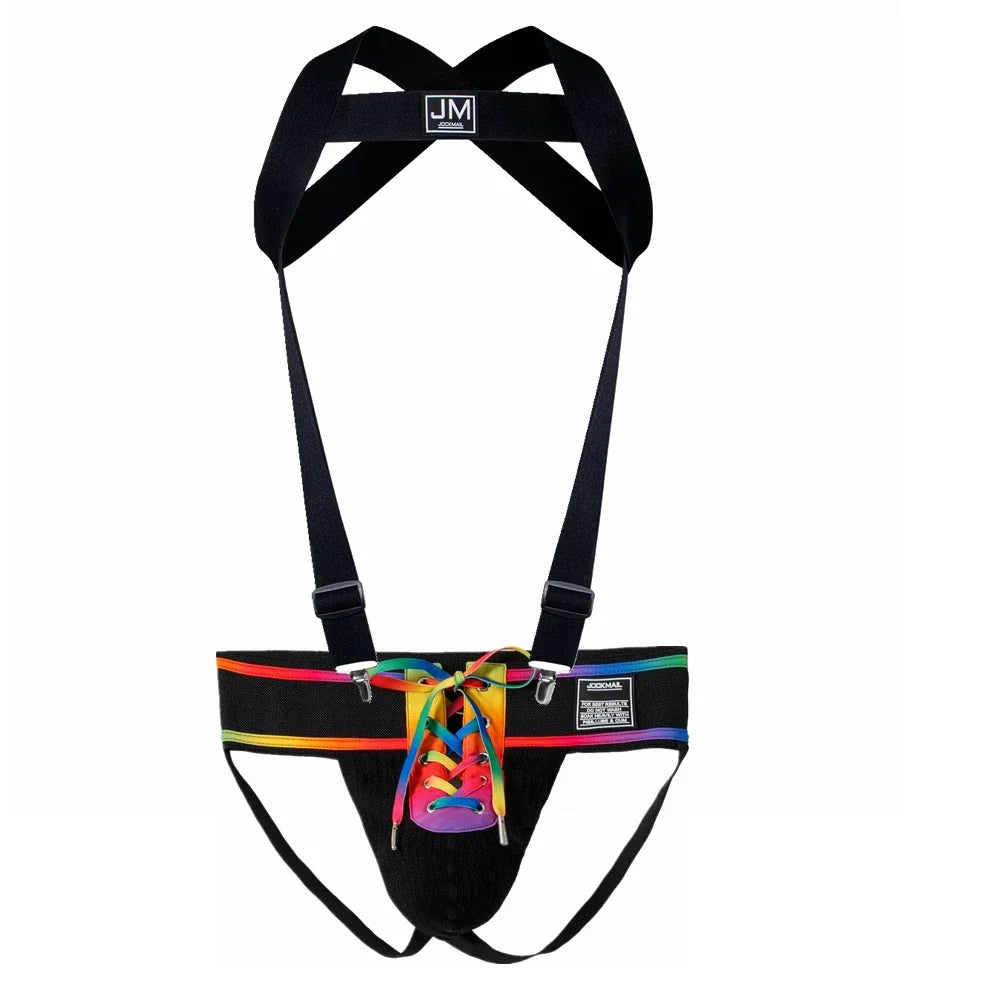 JOCKMAIL Body Harness Adjustable Elastic Strap Detachable Split-type Give Away Athletic Supporters Jockstrap Men Underwear Sets
