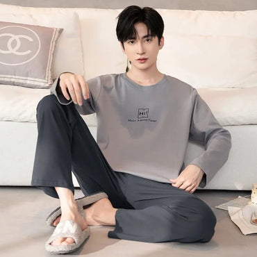 Autumn Cotton Pijama for Men Plus Size 3XL Lounge Pyjamas Set Male 2 Pieces Set Sleepwear Sleeping Top Pant Home Suit 2022