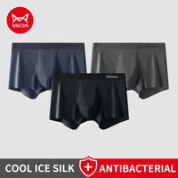 MIIOW 3Pcs Ice Silk Man Underwear Boxer Metal Fiber Antistatic Men Underpants Seamless Cut Hem Men's Panties Boxers Shorts Trunk