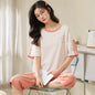 Knitted Cotton Pijama Cartoon Pajamas Sets Women Pyjamas Summer Sleepwear Mujer Nightwear Plus Size Calf-Length Pants Homewear