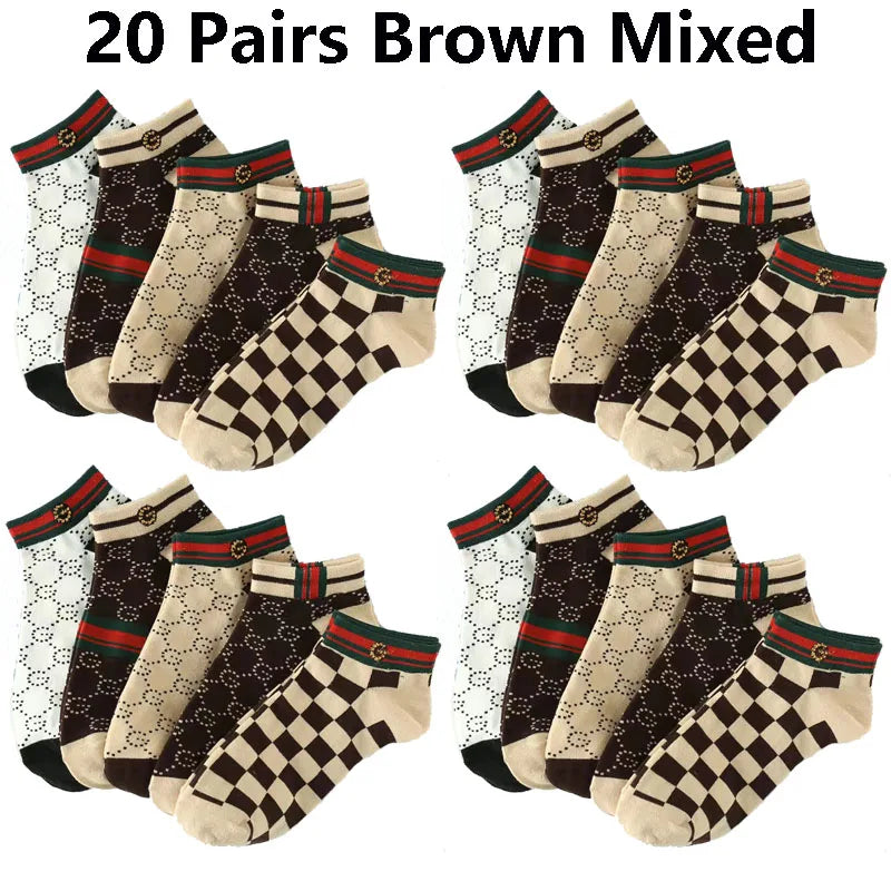 5/10/20 Pairs Winter Socks Men Short Breathable Luxury Socks Designer Brand Low-Cut Fashion Trendy Ankle Socks Geometric Pattern