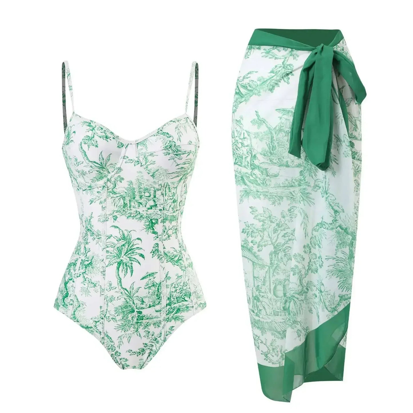 2026 New 2-Piece Women Bikini Set Bodysuit Skirt Cover Ups Sets Women Swimsuit Bandage Bathing Fashion Print Splice Beach Suit