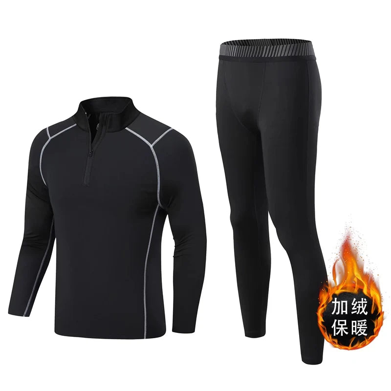 Fleece Underwear Men's Winter Thermal Shirt Pants First layer Long johns Warm Sweat Suit Compression Base Layer Sports tights