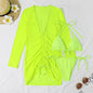 2024 Solid 3pack Bikini Women Swimsuit&Kimono Cover Up Swimwear Female Thong Bathing Suit Neon Bikini Set Swimming Suits Biquini