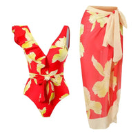 2026 New 2-Piece Women Bikini Set Bodysuit Skirt Cover Ups Sets Women Swimsuit Bandage Bathing Fashion Print Splice Beach Suit