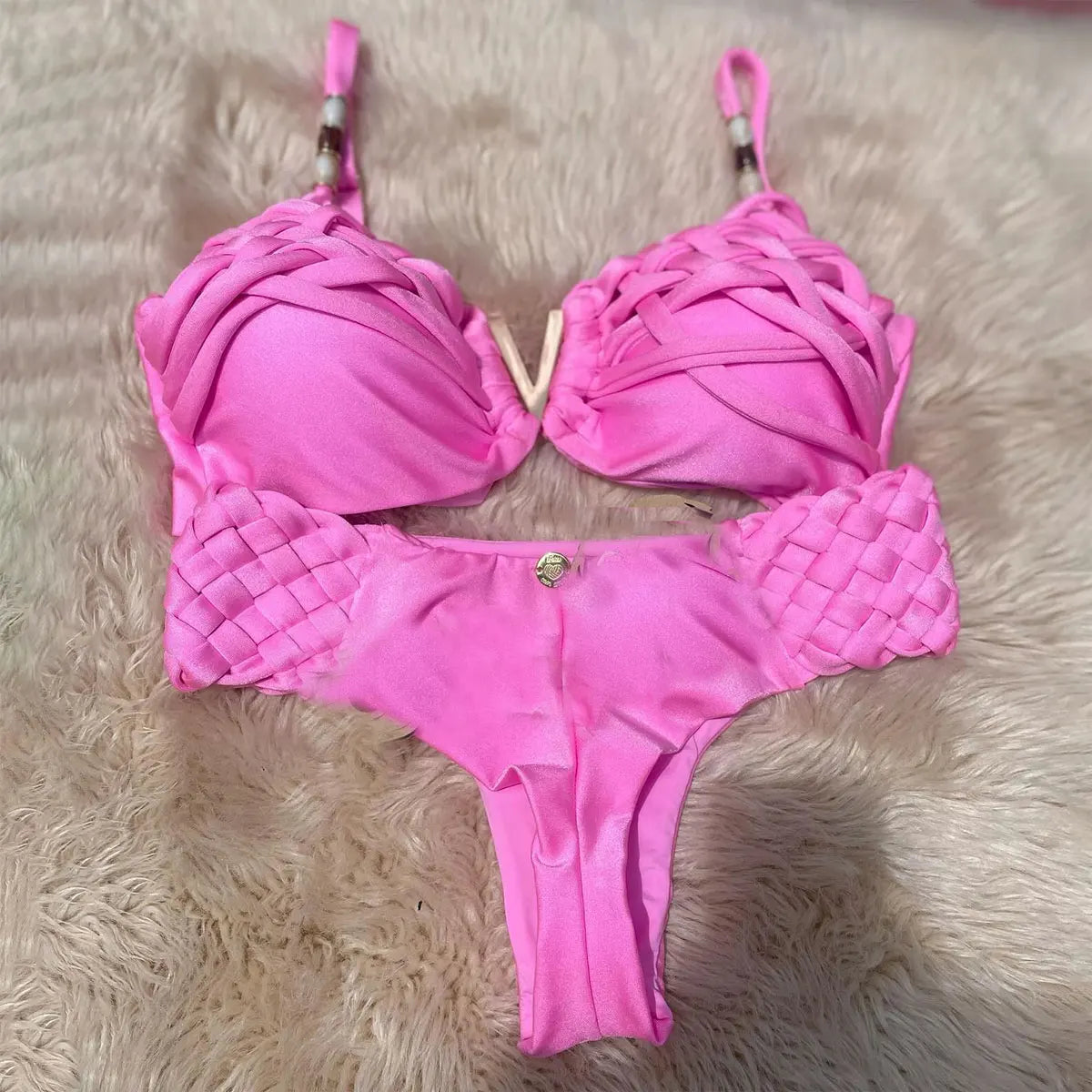 Sexy Braid Bikini Swimsuit Brazilan Bikini Set Swimwear for Women High Leg Halter Two Piece Bathing Suits Summer Female