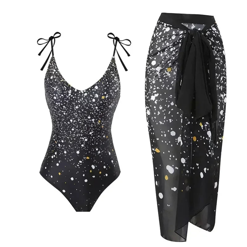 2026 New 2-Piece Women Bikini Set Bodysuit Skirt Cover Ups Sets Women Swimsuit Bandage Bathing Fashion Print Splice Beach Suit