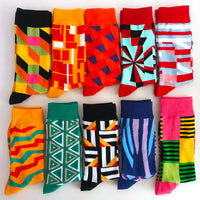 10 Pairs/Lot Funny Happy Men Socks Crew Socks Colorful Combed Cotton Christmas Rhombus Casual Fashion Autumn Big Size Men Socks