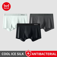 MIIOW 3Pcs Ice Silk Man Underwear Boxer Metal Fiber Antistatic Men Underpants Seamless Cut Hem Men's Panties Boxers Shorts Trunk