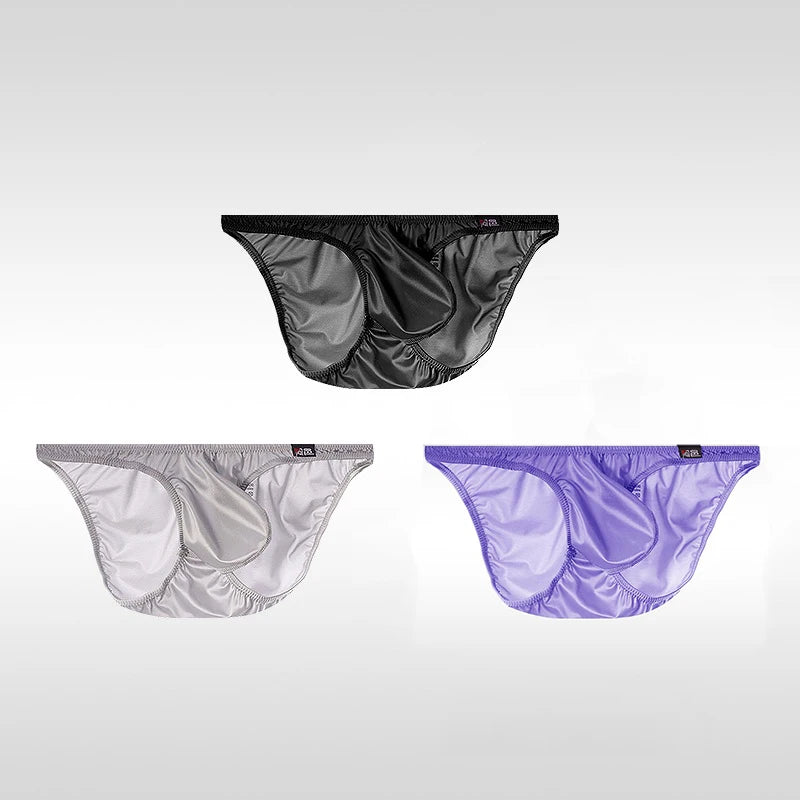 3PCS Japanese men's underwear ice silk low waist sexy triangle pants U convex three-dimensional silky tight