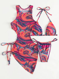 3 Pieces Bikini Set Women Leopard Halter Sexy Swimsuit 2026 Bikinis With Beach Cover Up Swimwear Backless Bandage Bathing Suit