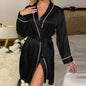Solid Satin Sexy Night Robe Elegant Long Sleeve  V Neck House Robe With Belt  Women's Sleepwear