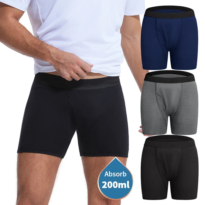 3pcs Men Incontinence Boxer Brief Overnight Maximum Absorbency Anti-Leak Underwear Breathable Bladder Control Comfort Daily Male