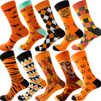 10 Pairs/Lot Funny Happy Men Socks Crew Socks Colorful Combed Cotton Christmas Rhombus Casual Fashion Autumn Big Size Men Socks