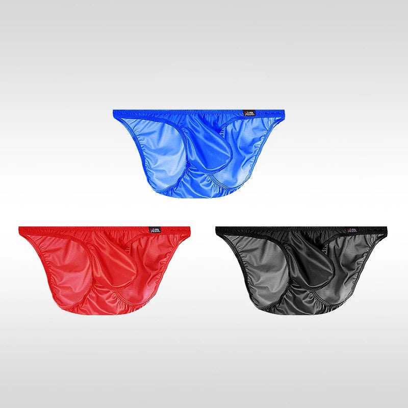 3PCS Japanese men's underwear ice silk low waist sexy triangle pants U convex three-dimensional silky tight