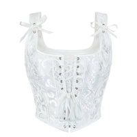 Blue Jacquard Corset Sexy Shoulder Straps Overbust Bustiers Crop Top Lace Up Brocade Vest Lingerie Gothic For Women Outfit