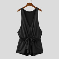 INCERUN Men Sleeveless Sexy Bodysuits 2024 Summer Deep V-Neck Elegant Fashion Onesies Handsome Comfortable Homewear Loungewear