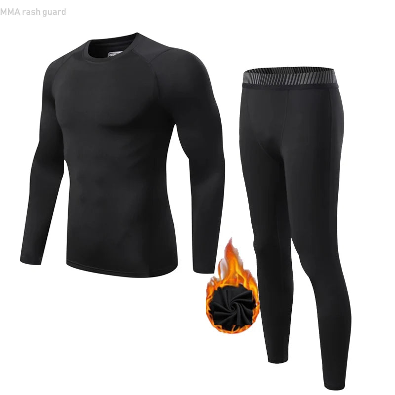Fleece Underwear Men's Winter Thermal Shirt Pants First layer Long johns Warm Sweat Suit Compression Base Layer Sports tights