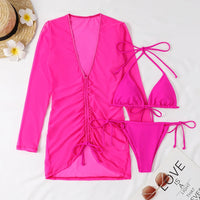 2024 Solid 3pack Bikini Women Swimsuit&Kimono Cover Up Swimwear Female Thong Bathing Suit Neon Bikini Set Swimming Suits Biquini