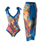 2026 New 2-Piece Women Bikini Set Bodysuit Skirt Cover Ups Sets Women Swimsuit Bandage Bathing Fashion Print Splice Beach Suit