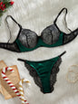 Women's Sexy Satin Lace Lingerie Set - See Through Push Up Bra &Brazilian Panties, Sheer Strappy for Valentine's Christmas Gifts